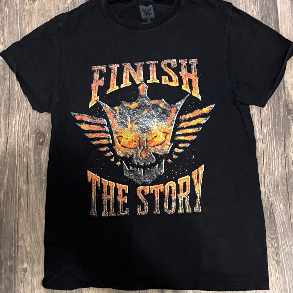 WWE Black Tee with Fiery Skull 'Finish The Story'